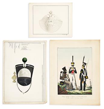 (RUSSIAN MILITARY UNIFORM.) Group of 11 hand-colored lithographed plates from